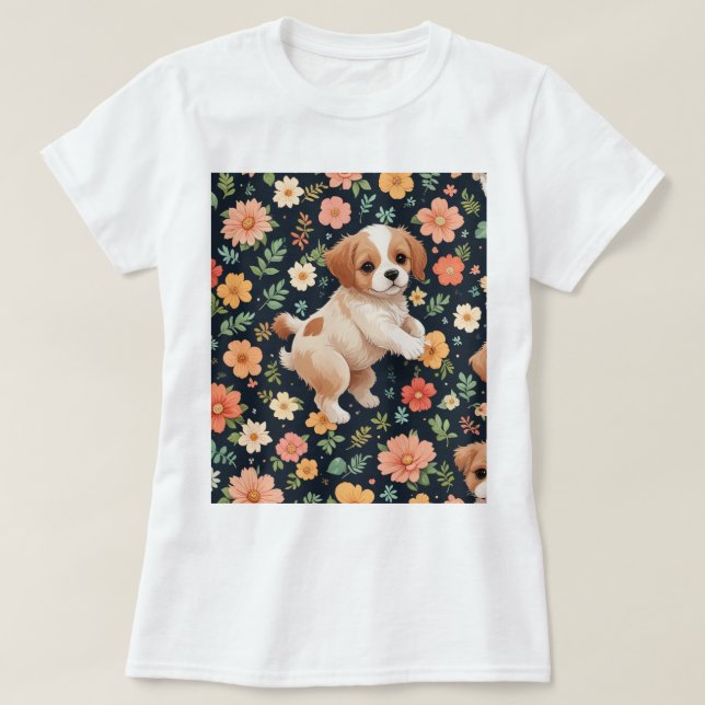 Camiseta cachorro de flor, de pé, mulher T-shirts (Frente do Design)