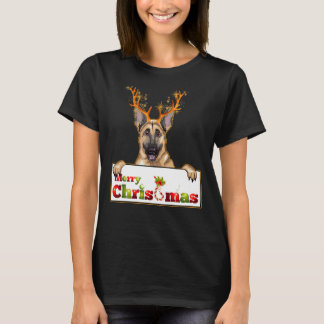 Camiseta Cachorro De German shepherd Xmas Com Anéis