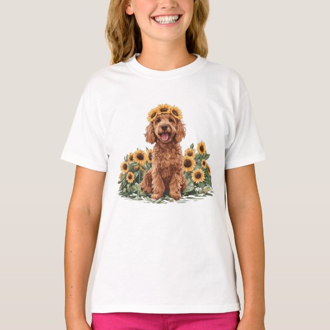 Camiseta Cachorro de Goldenododododle Cute Vestindo Uma Cor (Frente)