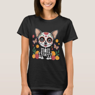 Camiseta Cachorro de Halloween Chihuahua Caveira de Açúcar