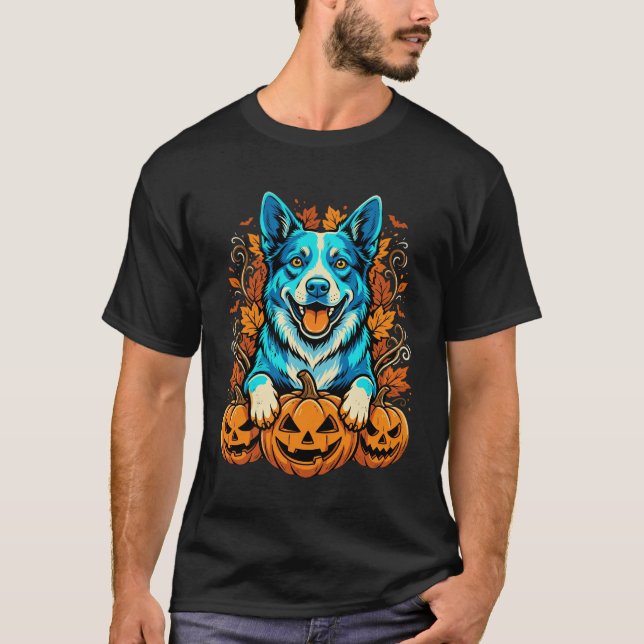 Camiseta Cachorro de Halloween com Abóboras Jack O Lantern_ (Frente)