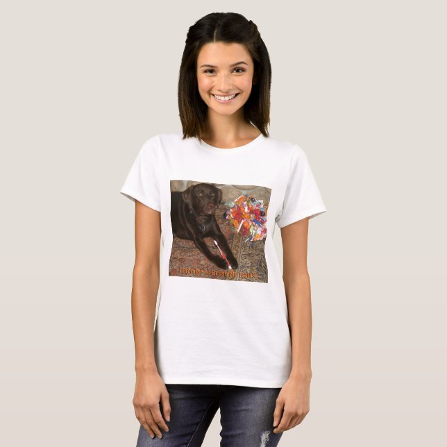 Camiseta Cachorro de Halloween com Mulher Doce (Frente Completa)