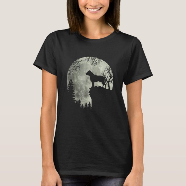 Camiseta Cachorro de Halloween Pitbull Pitbull Cachorro Lua (Frente)