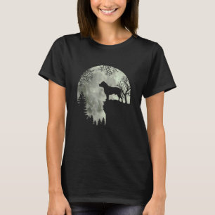 Camiseta Cachorro de Halloween Pitbull Pitbull Cão Lua Uivo