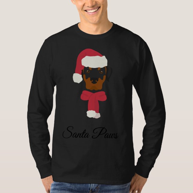 Camiseta Cachorro de Ilustração de Natal Rottweiler com Pap (Frente)