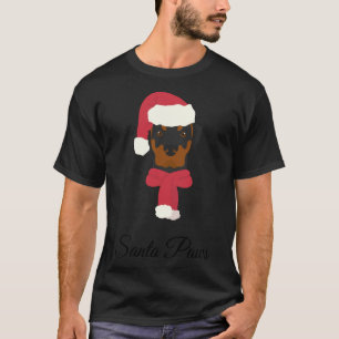 Camiseta Cachorro de Ilustração de Natal Rottweiler com Pap