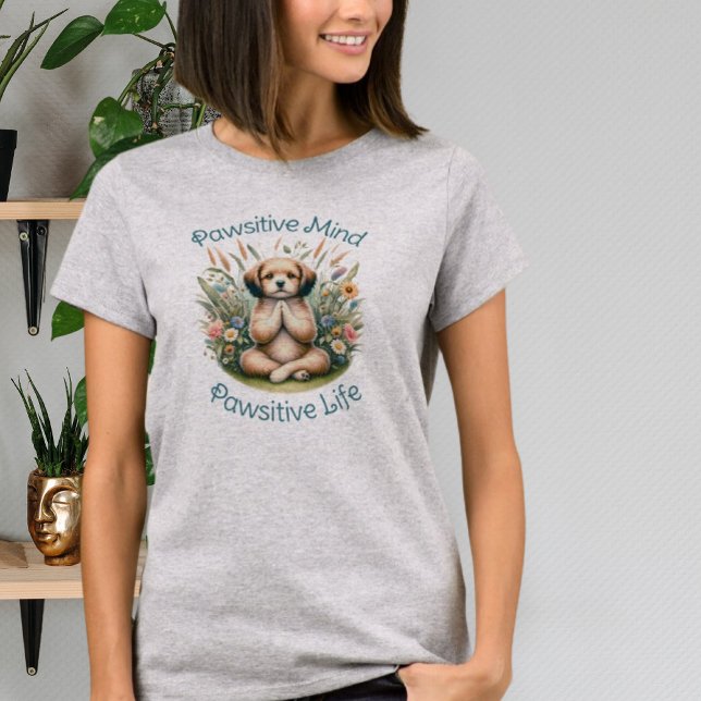 Camiseta Cachorro de Meditação Engraçado Cachorro Positivo  (Cute Funny Meditating Dog Positivity Quote Dog Pun T- Shirt Watercolor Floral Zen Garden)