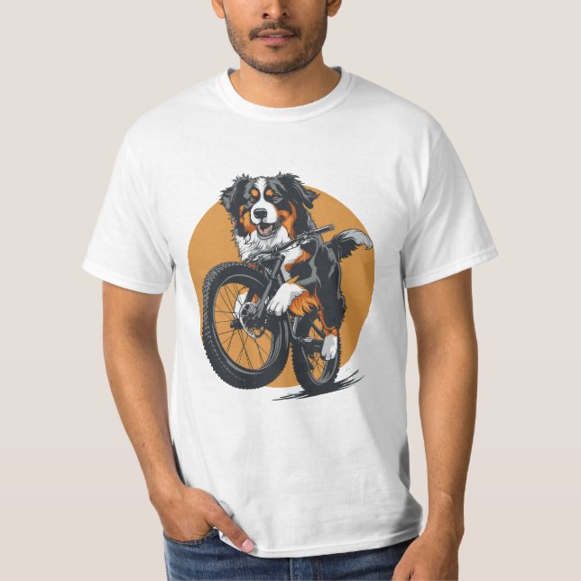 Camiseta Cachorro De Montanha Bernese Andando De Bicicleta  (Frente)