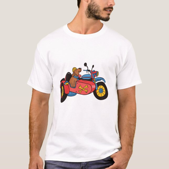 Camiseta Cachorro de motocicleta no sidecar (Frente)