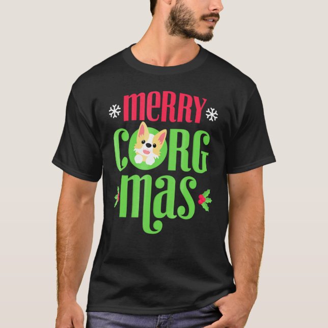 Camiseta Cachorro de Natal Alegre Corgmas Corgi (Frente)