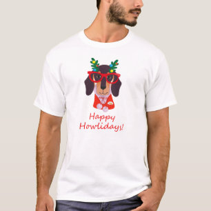 Camiseta Cachorro de Natal Bonito Howlidays Doxie Dachshund