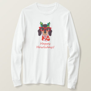 Camiseta Cachorro de Natal Bonito Howlidays Doxie Dachshund