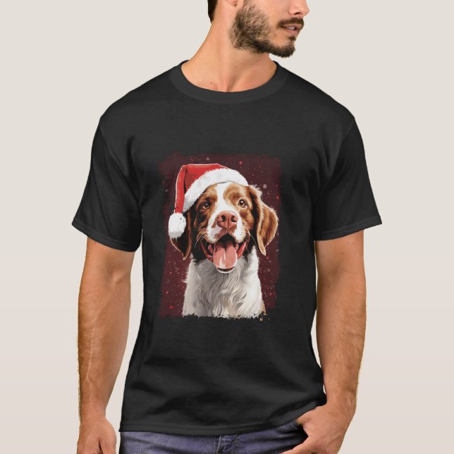 Camiseta Cachorro de Natal Brittany Long Sleeve (Frente)