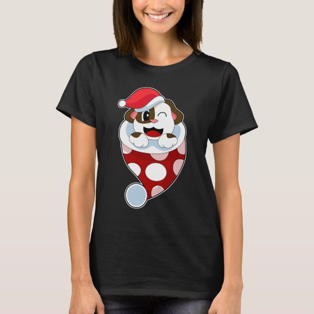 Camiseta Cachorro de Natal Chapéu de Papai Noel (Frente)
