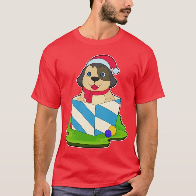 Camiseta Cachorro de Natal Chapéu de Papai Noel (Frente)