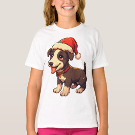 Camiseta Cachorro de Natal Fofo e Alegre com Chapéu de Papa