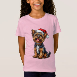 Camiseta Cachorro de Natal Fofo Vestindo um Chapéu de Papai