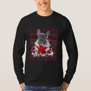 Camiseta Cachorro de Natal Francês Luzes Feias