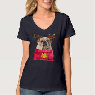 Camiseta Cachorro de Natal Gift Bulldog Antlers Feios De Xm