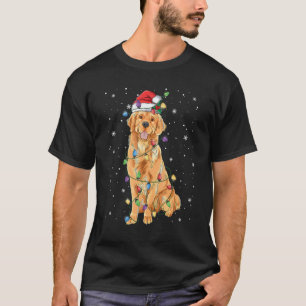 Camiseta Cachorro de Natal Luzes Gorro de Papai Noel Retrie