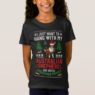 Camiseta Cachorro de Natal Pastor Australiano Puppies Xmas