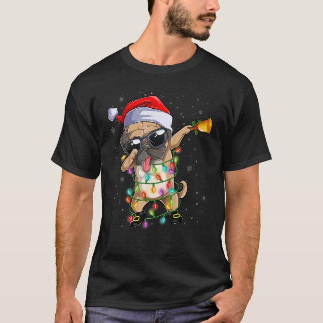 Camiseta Cachorro de Natal Pug Santa Hat Natal Feio 1 (Frente)