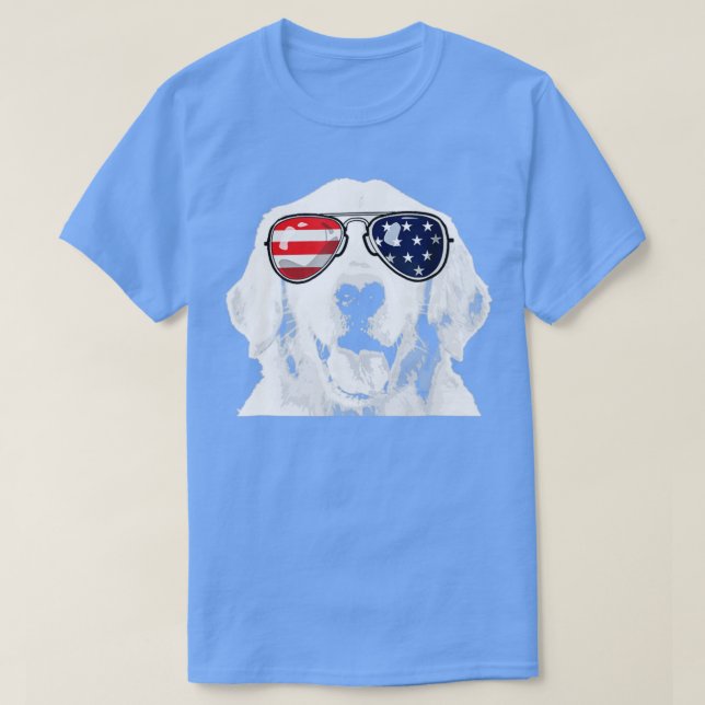 Camiseta Cachorro de ouro que Veste a bandeira dos EUA Ócul (Frente do Design)