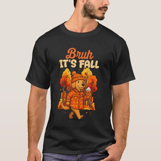 Camiseta Cachorro de Outono com Temática de Abóbora e Café  (Frente)