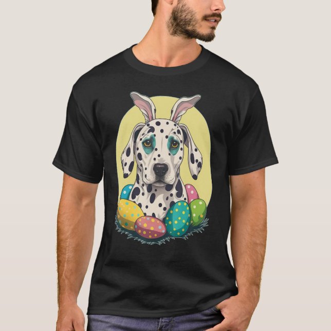 Camiseta Cachorro de Ovos de Coelhinhos Dalmacianos páscoas (Frente)
