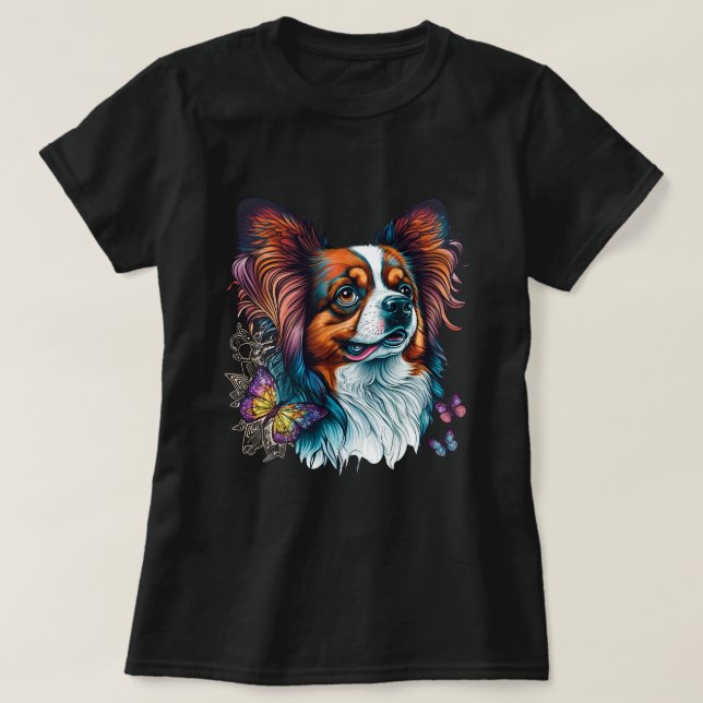 Camiseta Cachorro de Papillon Cachorro Cachorro no Pântano  (Frente do Design)