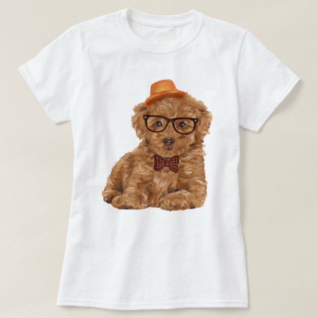 Camiseta Cachorro de Papoila Intelectual pintado à Mão (Frente do Design)
