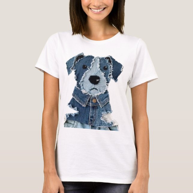 Camiseta Cachorro de Patchwork de Denim (Frente)