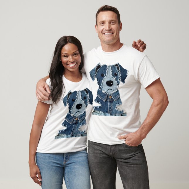 Camiseta Cachorro de Patchwork de Denim (Unissex)