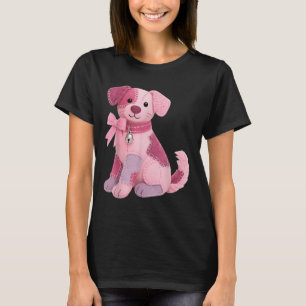 Camiseta Cachorro de Patchwork Fita Rosa Conscientização so