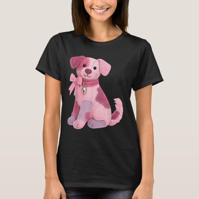 Camiseta Cachorro de Patchwork Fita Rosa Conscientização so (Frente)