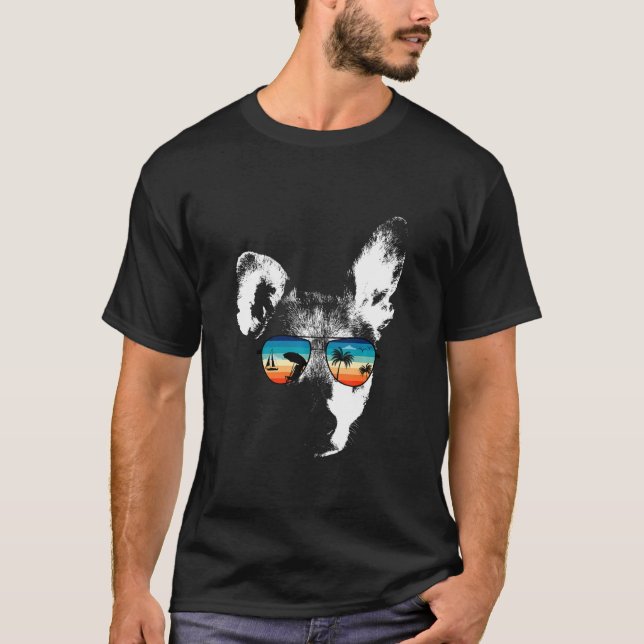 Camiseta Cachorro De Pé Com Óculos Óculos De Sol Estilo Ret (Frente)