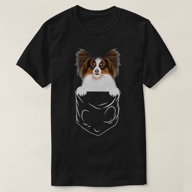 Camiseta Cachorro De Pocket Papillon Engraçado (Frente do Design)