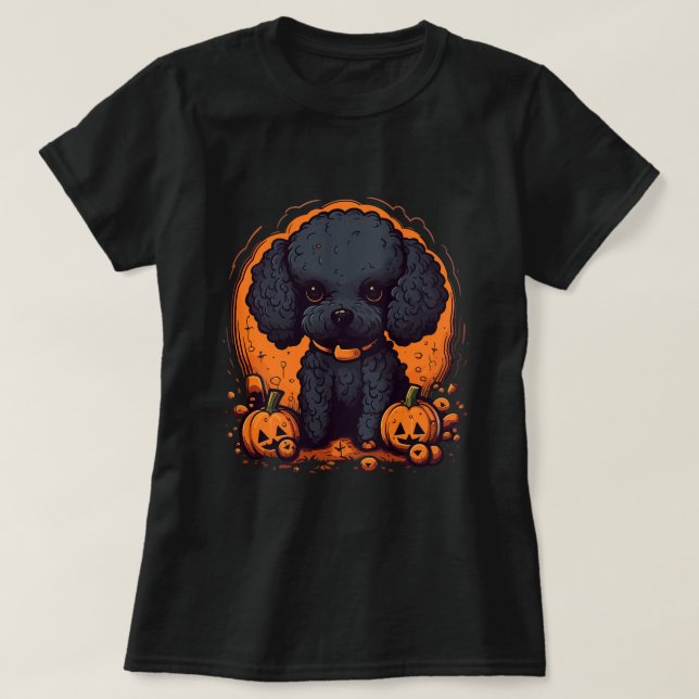 Camiseta Cachorro de Poodle Cortado, Halloween, Standard Po (Frente do Design)