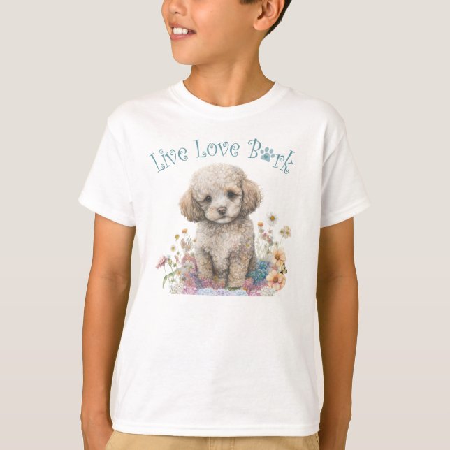 Camiseta Cachorro de Poodle Fofo Floral (Frente)