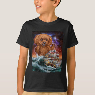Camiseta Cachorro De Poodle Monstro Como Kraken Ataca Um Na