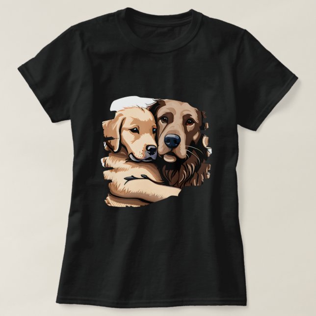 Camiseta Cachorro De Retriever De Ouro Bonito Mãe Abraçando (Frente do Design)
