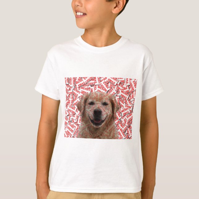 Camiseta Cachorro de Retriever de Ouro Sorridente do Xmas (Frente)