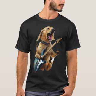 Camiseta Cachorro De Retriever ouro Jogando Violão Elétrico