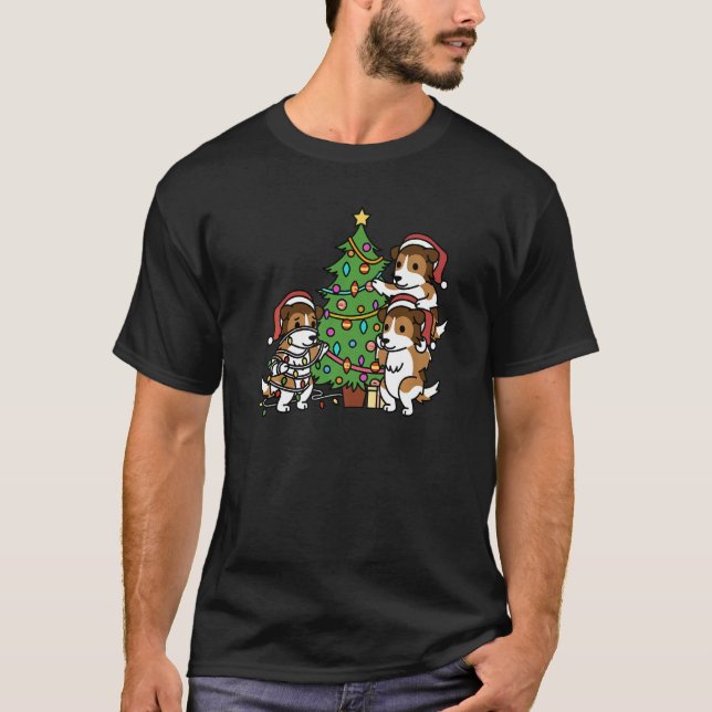 Camiseta Cachorro de Sheepdog da Árvore do Natal (Frente)
