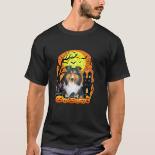 Camiseta Cachorro De Sheepdog Shetland Com Abóbora Assustad