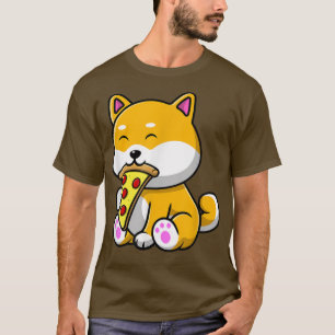 Camiseta Cachorro de Shiba Inu Bonito Comendo Pizza Engraça