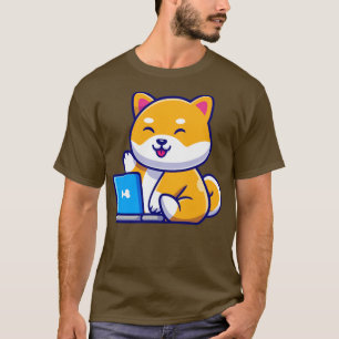 Camiseta Cachorro de Shiba Inu Cujo Cachorro É Com Laptop