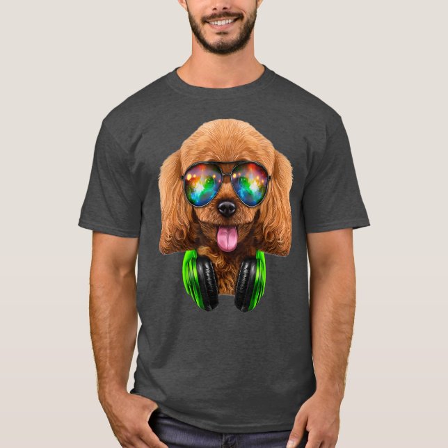 Camiseta Cachorro de Toy Poodle como DJ vestindo o Espaço (Frente)
