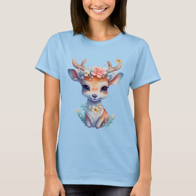 Camiseta Cachorro de veado com traficantes e flores (Frente)