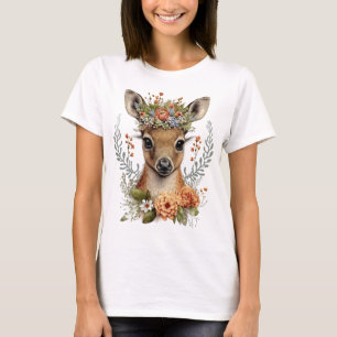 Camiseta Cachorro de Veado Floral de Aquarela